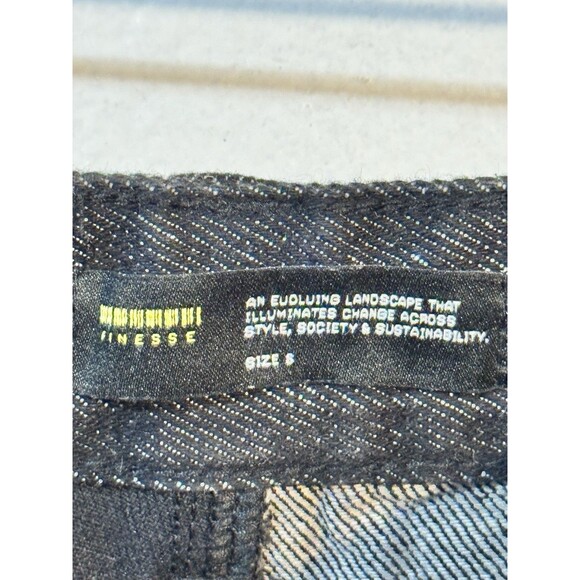 FINESSE Graphic Patchwork Jeans Size S Black Yellow Smiley Streetwear Denim - Picture 2 of 4